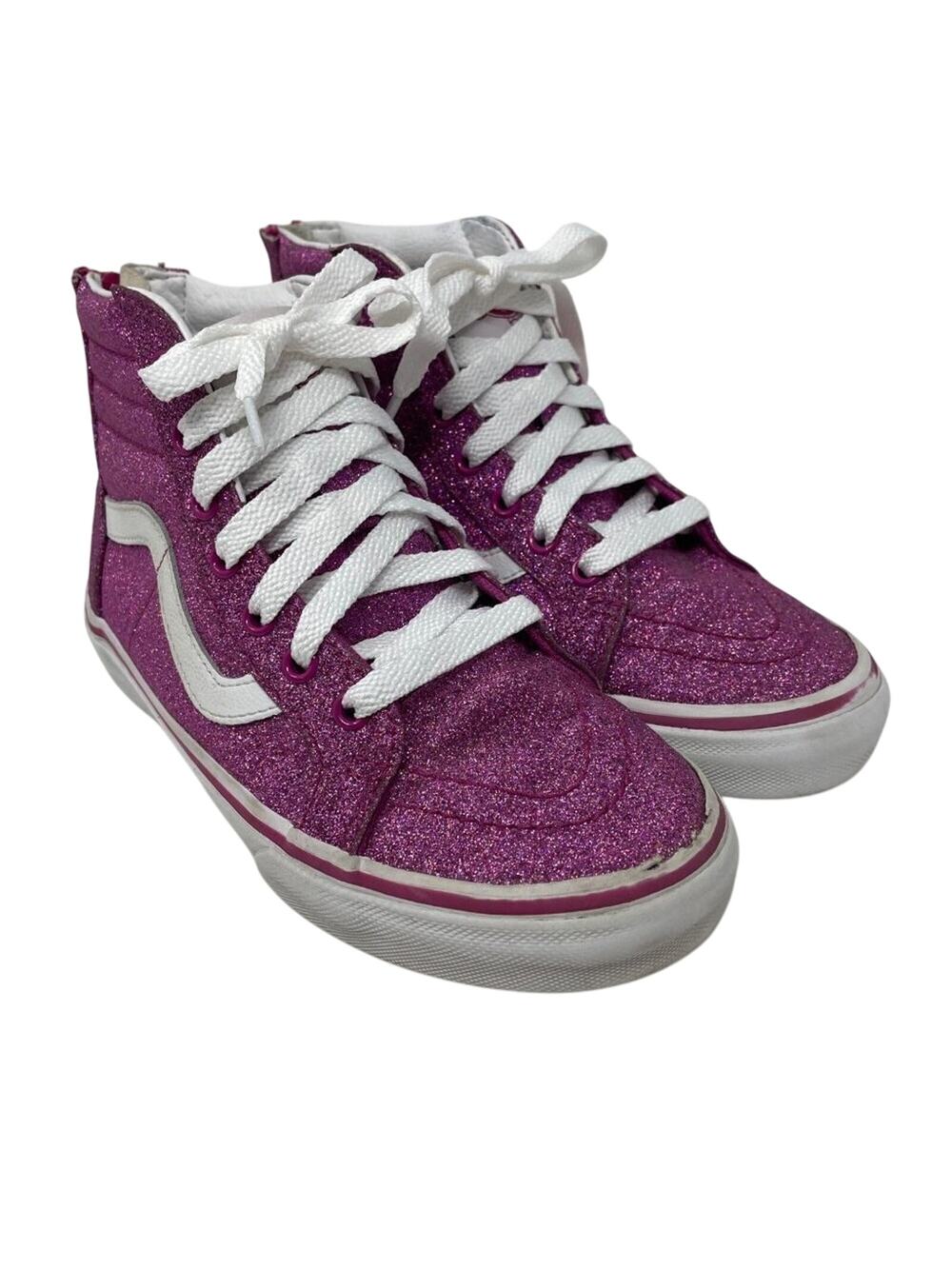 Vans Off The Wall Pink Glitter High Zip Sneakers Girls Size 3